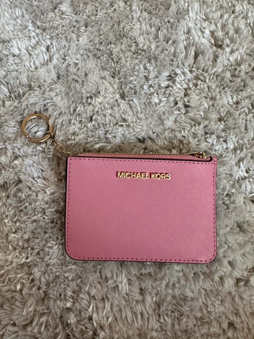 **SOLD ON DEPOP** Michael Kors Pink Leather Zip Card Case with Keyring